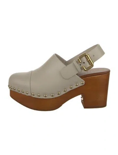 Pre-owned Chloé Leather Studded Accents Slingback Pumps In Neutral