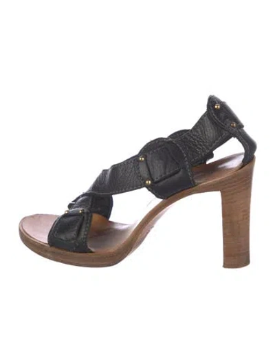 Pre-owned Chloé Leather Studded Accents Slingback Sandals In Black
