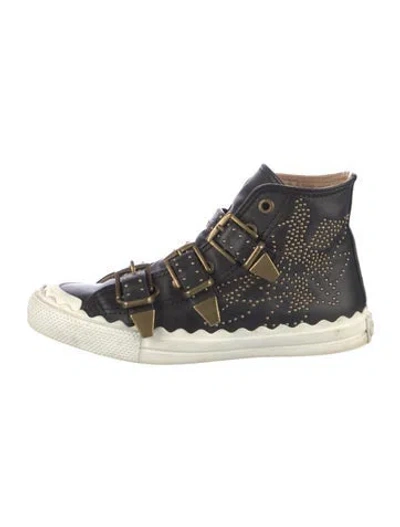 Pre-owned Chloé Leather Studded Accents Sneakers In Black