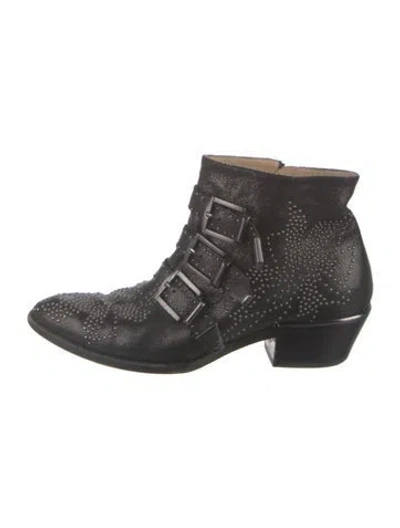 Pre-owned Chloé Leather Studded Accents Western Boots In Black