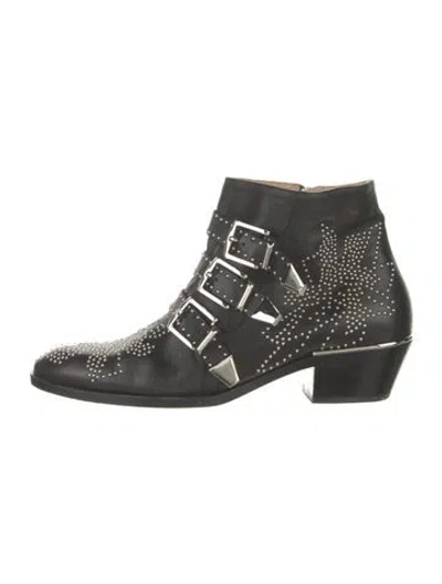 Pre-owned Chloé Leather Studded Accents Western Boots In Black