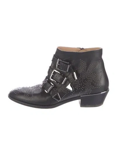Pre-owned Chloé Leather Studded Accents Western Boots In Black