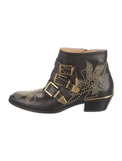 Pre-owned Chloé Leather Studded Accents Western Boots In Black