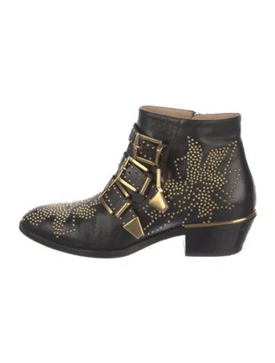 Pre-owned Chloé Leather Studded Accents Western Boots In Multi