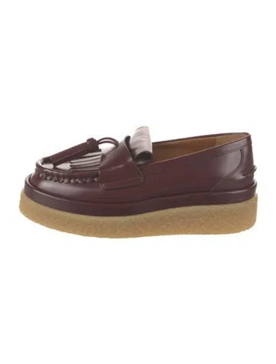 Pre-owned Chloé Leather Tassel Accents Loafers In Burgundy