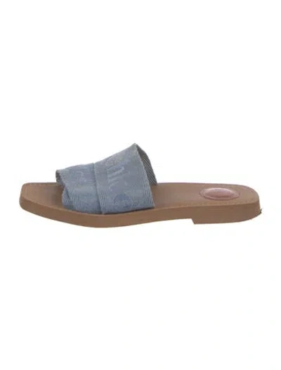 Pre-owned Chloé Leather Trim Embellishment Slides In Blue