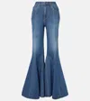 Chloé Leather-trimmed Flared Jeans In Blue