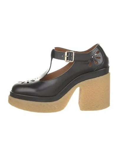 Pre-owned Chloé Leather T-strap Pumps In Black