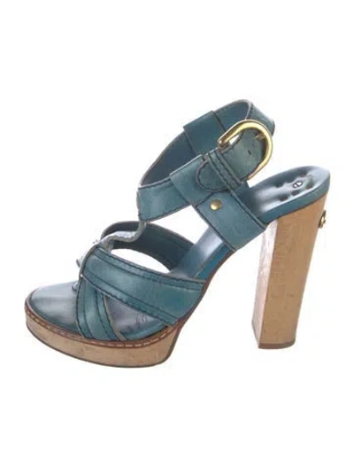 Pre-owned Chloé Leather T-strap Sandals In Blue
