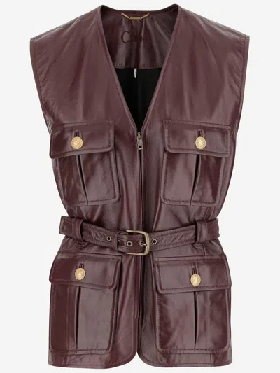 Chloé Leather Vest With Pockets And Belt