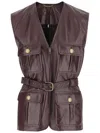 Chloé Leather Vest With Pockets And Belt In Brown