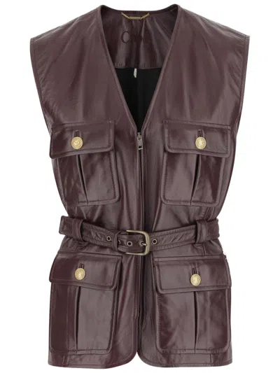 Chloé Leather Vest With Pockets And Belt In Brown