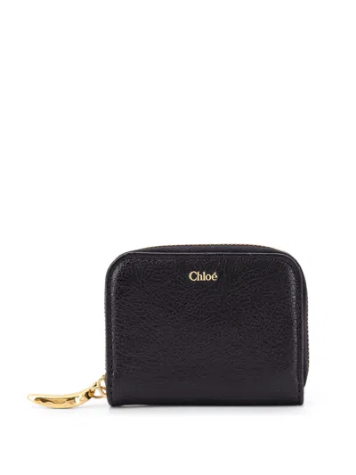 Chloé Leather Wallet With Frontal Logo In Black