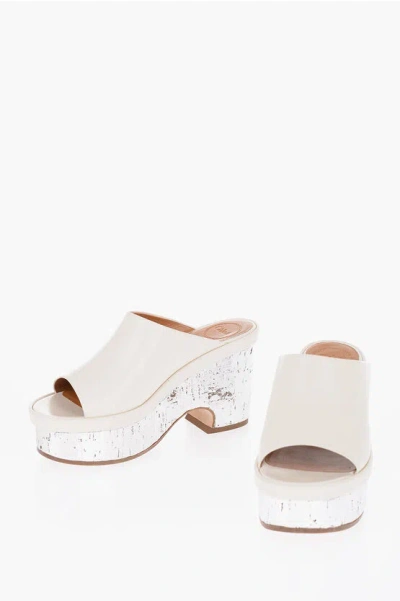 Chloé Leather Wedge Mules With Mirror Effect In Neutral