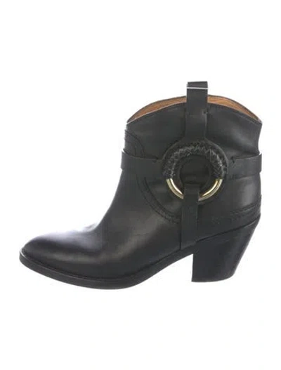 Pre-owned Chloé Leather Western Boots In Black