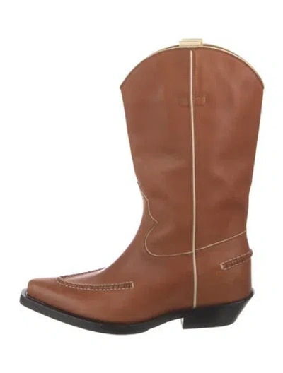 Pre-owned Chloé Leather Western Boots In Brown