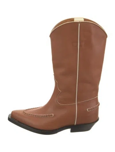 Pre-owned Chloé Leather Western Boots In Brown