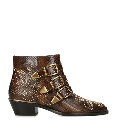 Chloé Leather Western Susanna Ankle Boots In Brown