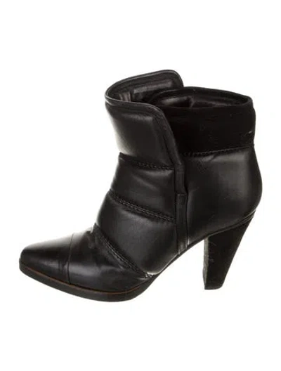 Pre-owned Chloé Leather Whipstitch Trim Boots In Black