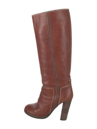 Pre-owned Chloé Leather Whipstitch Trim Boots In Brown