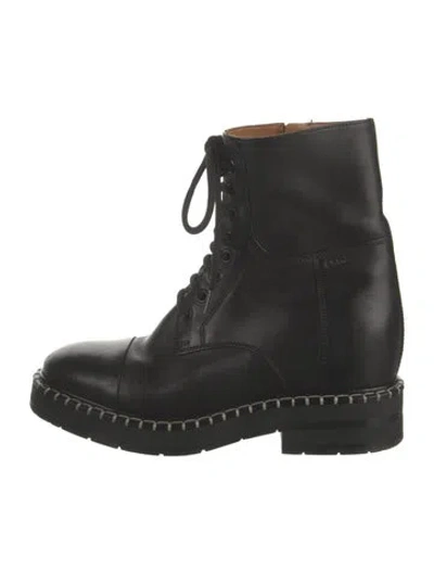 Pre-owned Chloé Leather Whipstitch Trim Combat Boots In Black