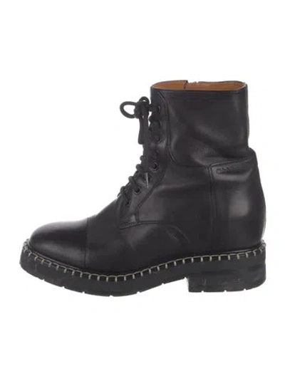 Pre-owned Chloé Leather Whipstitch Trim Combat Boots In Black