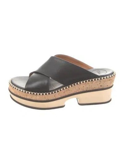 Pre-owned Chloé Leather Whipstitch Trim Espadrilles In Black