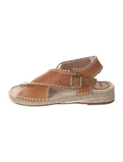 Pre-owned Chloé Leather Whipstitch Trim Espadrilles In Brown