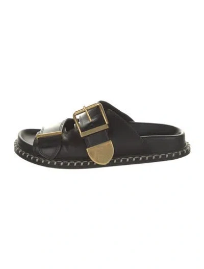 Pre-owned Chloé Leather Whipstitch Trim Flats In Black