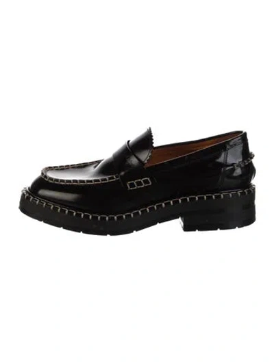 Pre-owned Chloé Leather Whipstitch Trim Loafers In Black