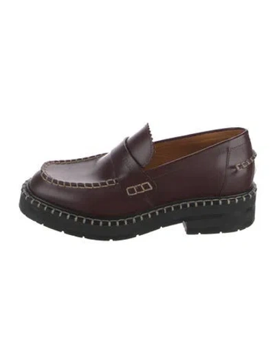Pre-owned Chloé Leather Whipstitch Trim Loafers In Burgundy