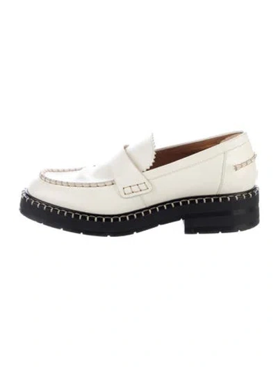 Pre-owned Chloé Leather Whipstitch Trim Loafers In White