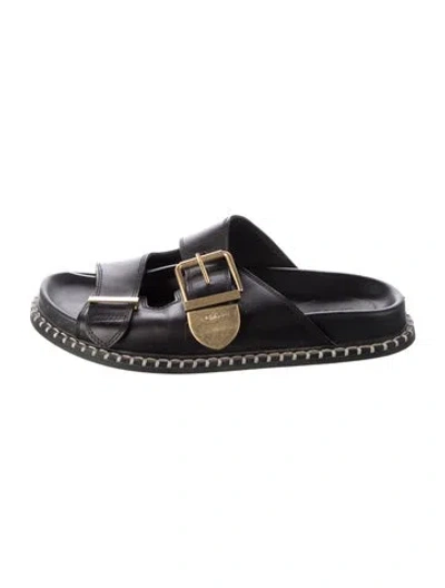Pre-owned Chloé Leather Whipstitch Trim Slides In Black