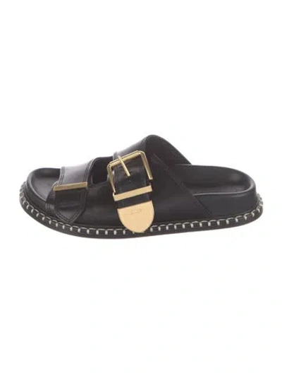 Pre-owned Chloé Leather Whipstitch Trim Slides In Black