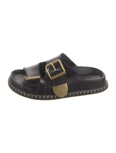 Pre-owned Chloé Leather Whipstitch Trim Slides In Black