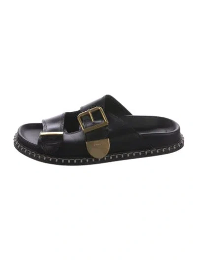 Pre-owned Chloé Leather Whipstitch Trim Slides In Black