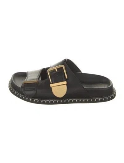 Pre-owned Chloé Leather Whipstitch Trim Slides In Black