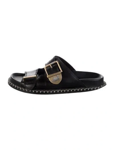 Pre-owned Chloé Leather Whipstitch Trim Slides In Black