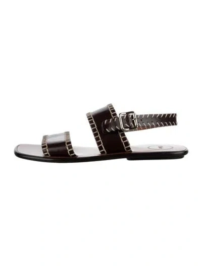 Pre-owned Chloé Leather Whipstitch Trim Slides In Brown