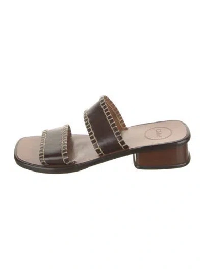 Pre-owned Chloé Leather Whipstitch Trim Slides In Brown