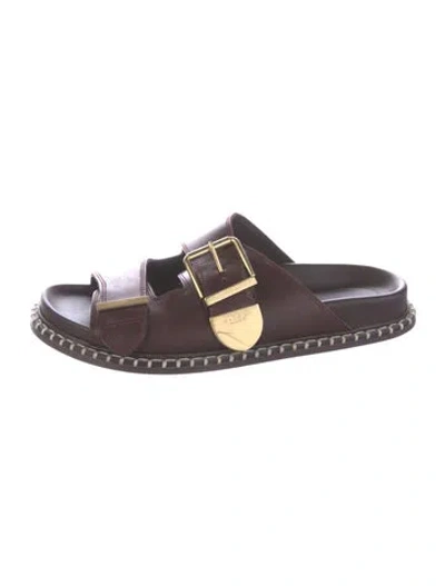 Pre-owned Chloé Leather Whipstitch Trim Slides In Burgundy