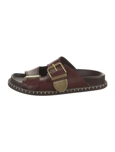 Pre-owned Chloé Leather Whipstitch Trim Slides In Burgundy