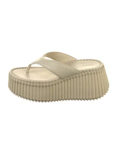 Pre-owned Chloé Leather Whipstitch Trim Slides In Neutral