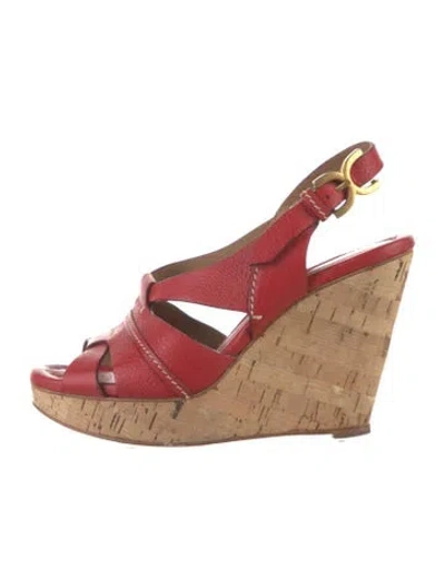 Pre-owned Chloé Leather Whipstitch Trim Slingback Sandals In Red
