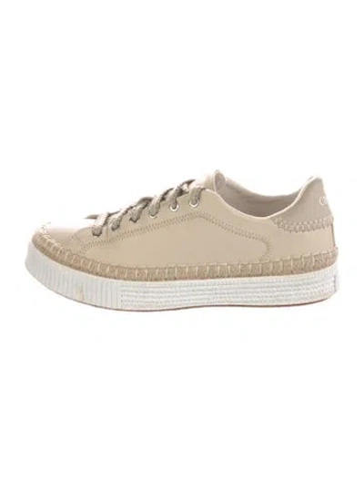 Pre-owned Chloé Leather Whipstitch Trim Sneakers In Neutral