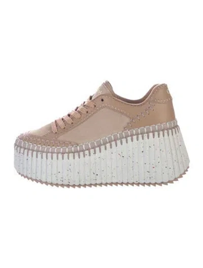 Pre-owned Chloé Leather Whipstitch Trim Sneakers In Neutral