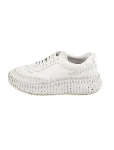 Pre-owned Chloé Leather Whipstitch Trim Sneakers In White