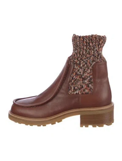 Pre-owned Chloé Leather Whipstitch Trim Sock Boots In Brown