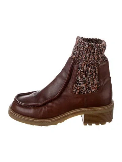 Pre-owned Chloé Leather Whipstitch Trim Sock Boots In Brown
