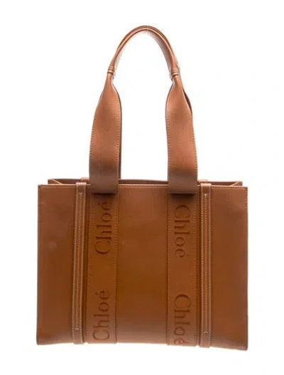 Pre-owned Chloé Leather Woody Medium In Brown